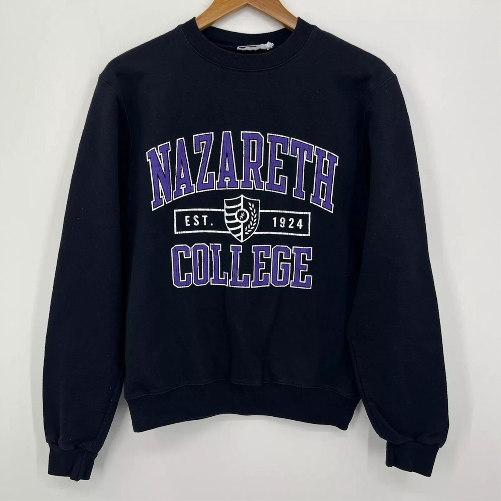 Champion Nazareth College Sweatshirt Mens Small Black Crewneck Pullover